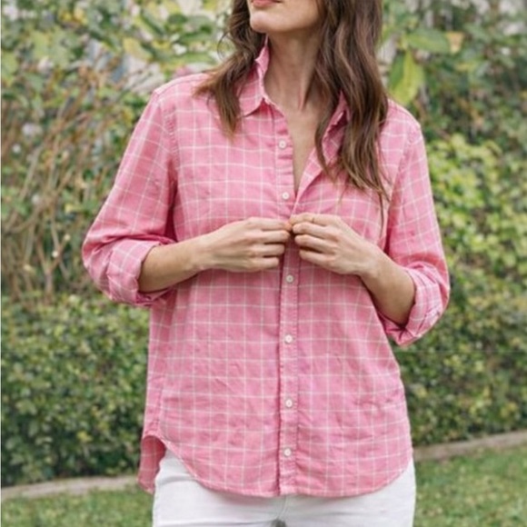Frank & Eileen Barry Pink White Check Plaid Cotton Button Down Shirt Medium USA - Picture 2 of 6